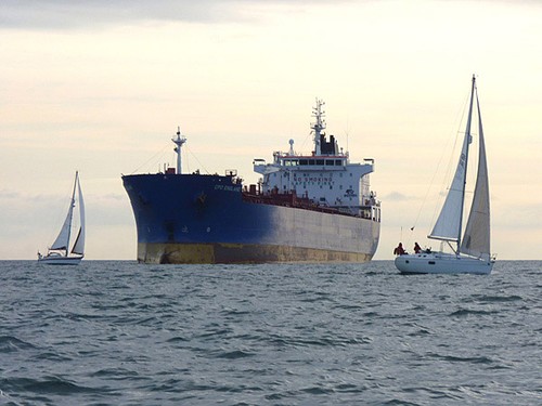 Yachts crossing ahead of a ship in the west going shipping lane between the Isle of Wight and Cherbourg. Photo: Barry Picktall, PPL Copyright **Editor’s note: see below © SW
